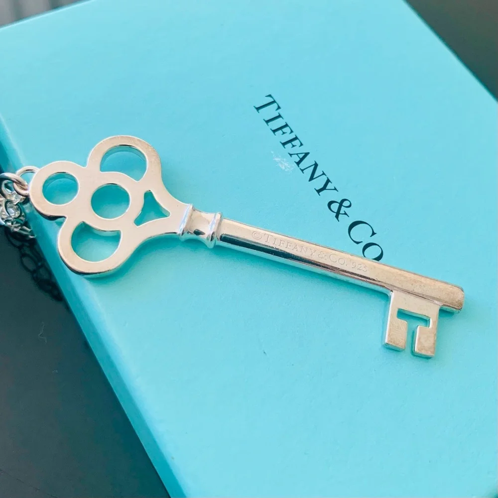 Tiffany & Co Large Crown Key Necklace 24” Sterling Silver 925 w Box Pouch Auth